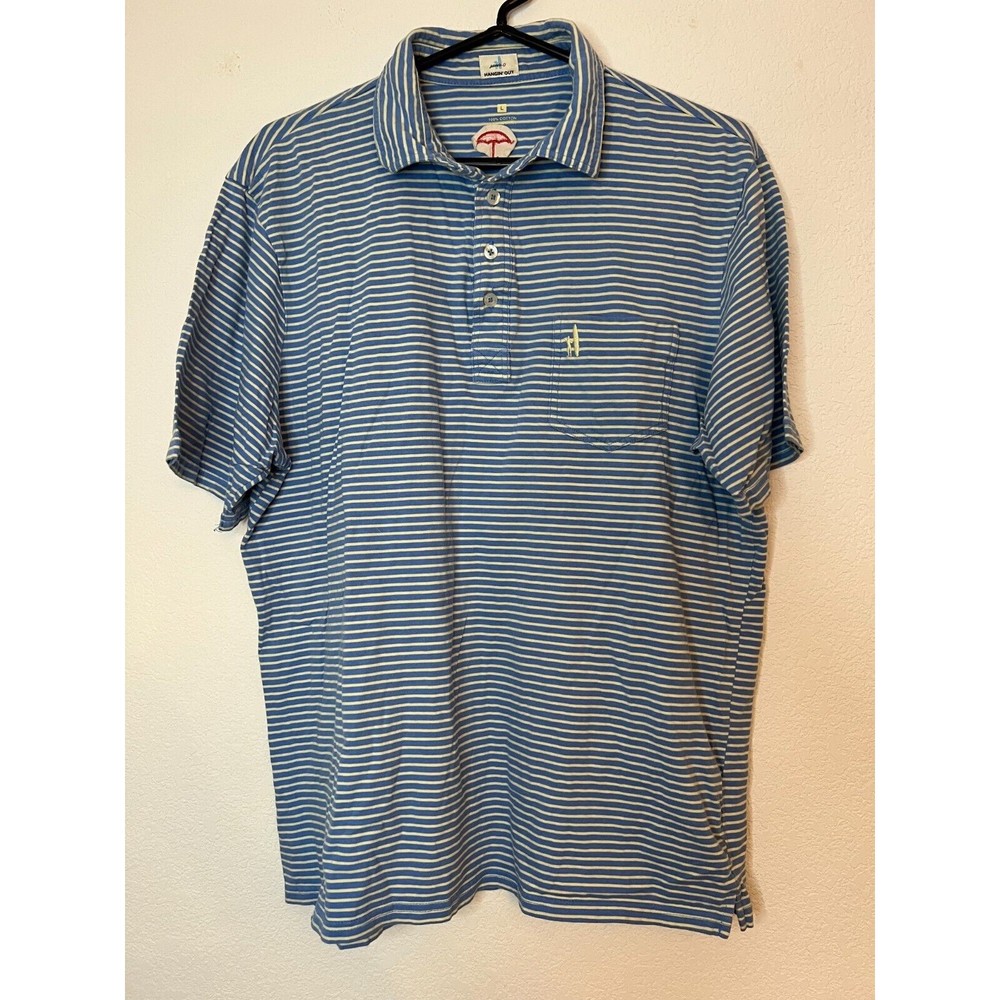 Johnnie-O Hanging Out Men’s Large Polo Cotton Blend Blue and White Striped